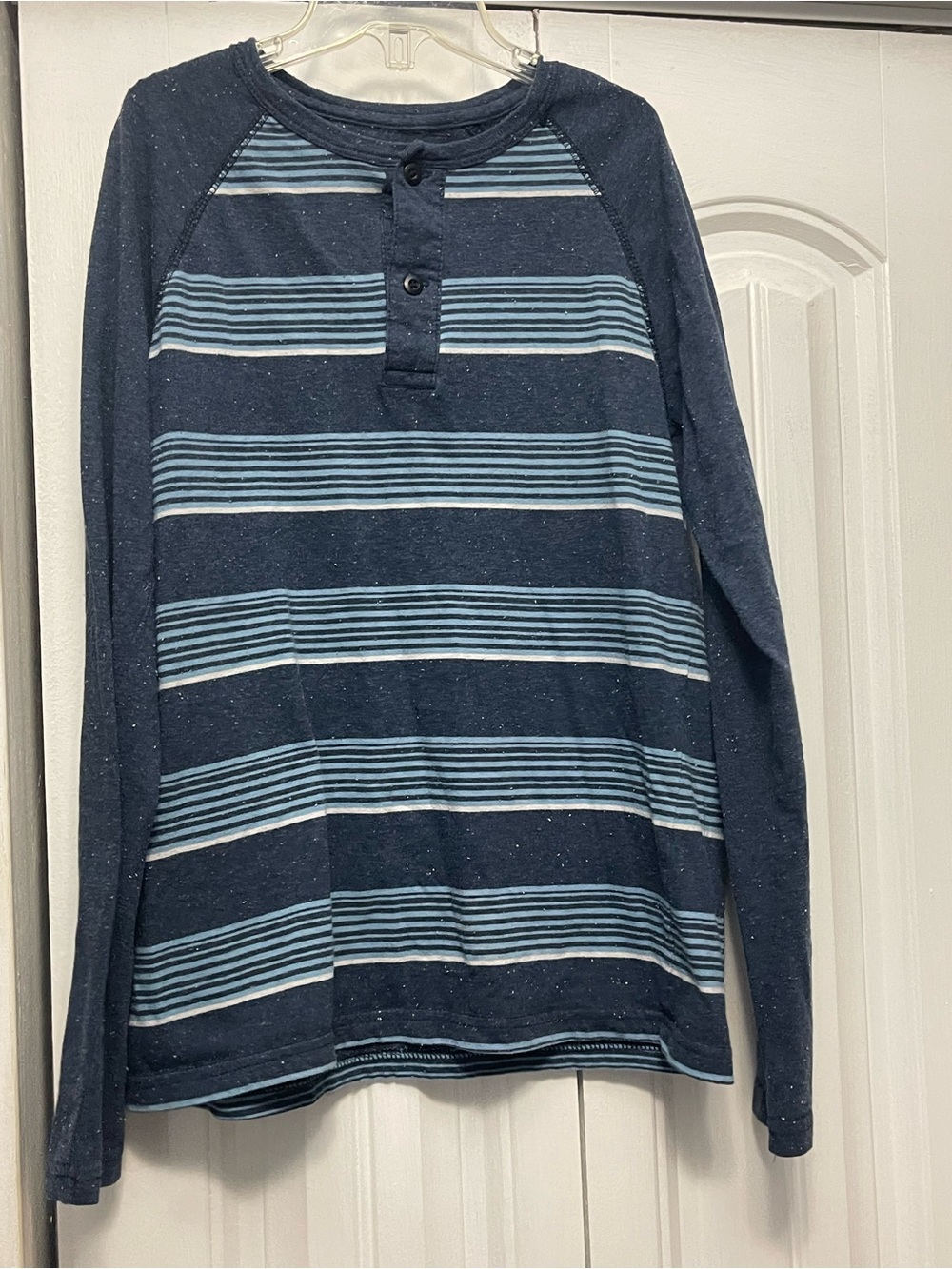 Arizona Jean Company Navy and Light Blue Striped Henley Long Sleeve Shirt
